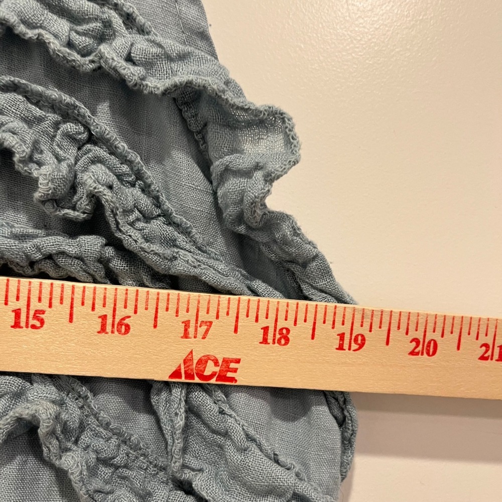 Made in Italy Linen Ruffle Midi Dress Blue Sleeveless Handkerchief Hem Large - Picture 5 of 7